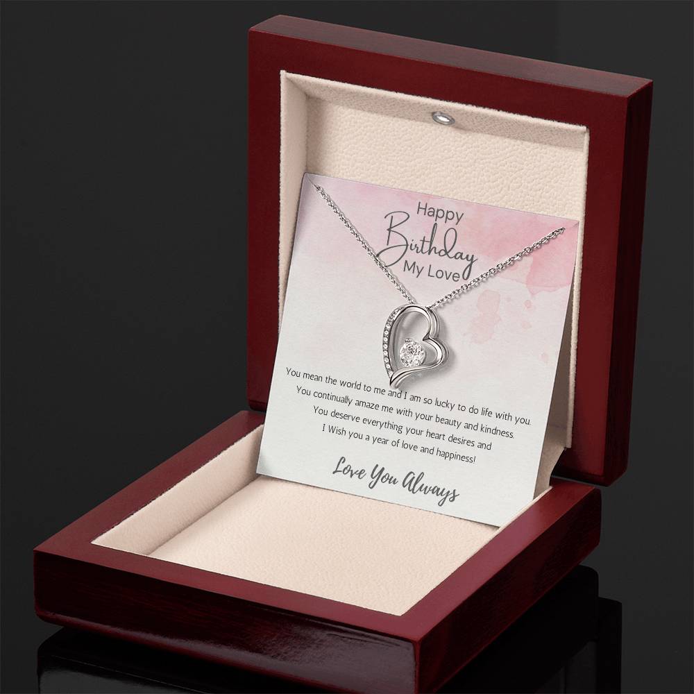 Wife Heart Necklace Birthday Beauty, Kindness- Pink