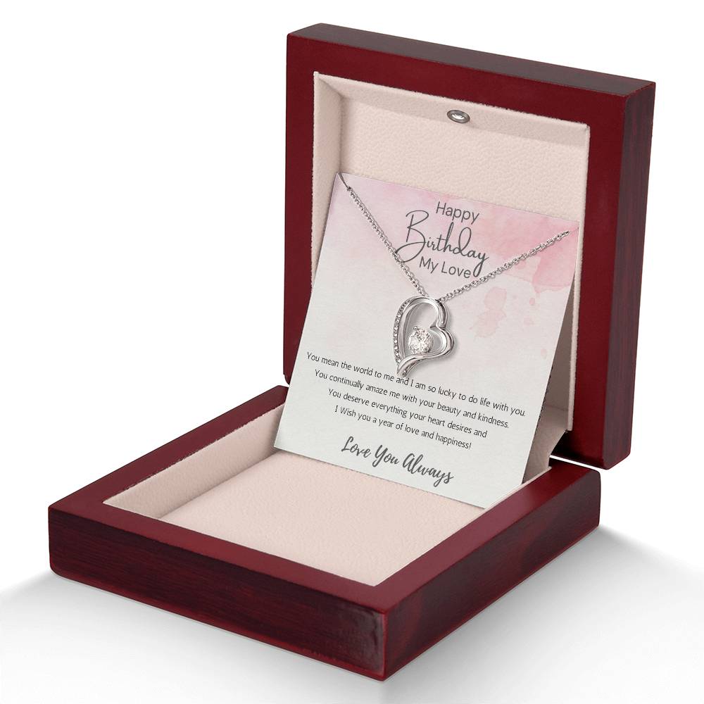 Wife Heart Necklace Birthday Beauty, Kindness- Pink