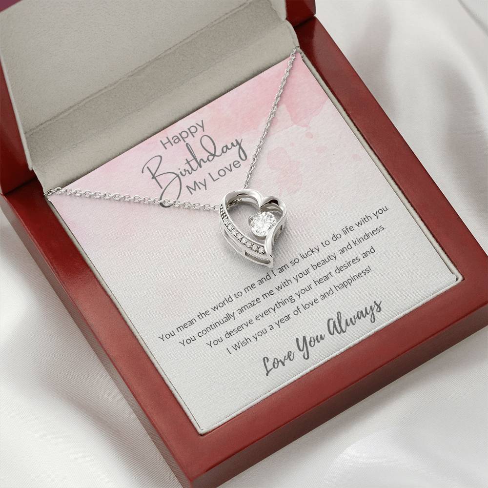 Wife Heart Necklace Birthday Beauty, Kindness- Pink