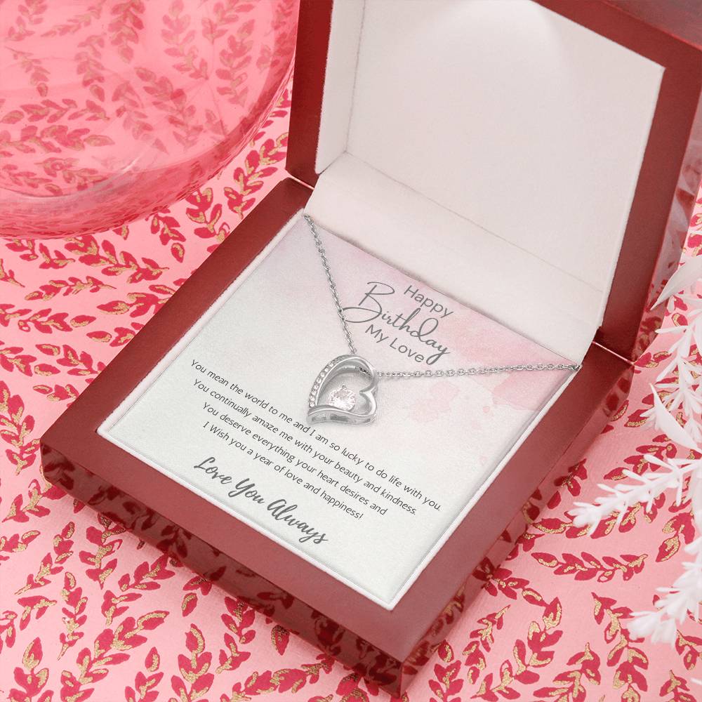 Wife Heart Necklace Birthday Beauty, Kindness- Pink