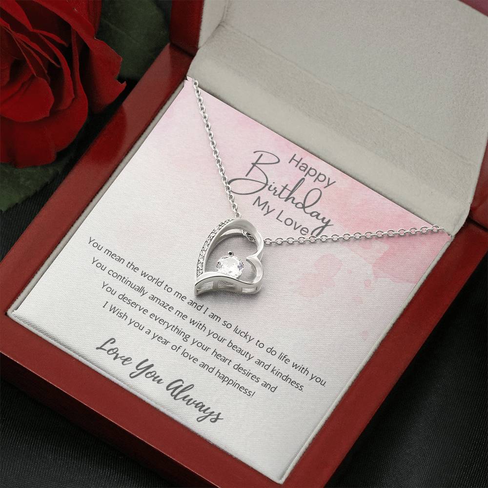 Wife Heart Necklace Birthday Beauty, Kindness- Pink