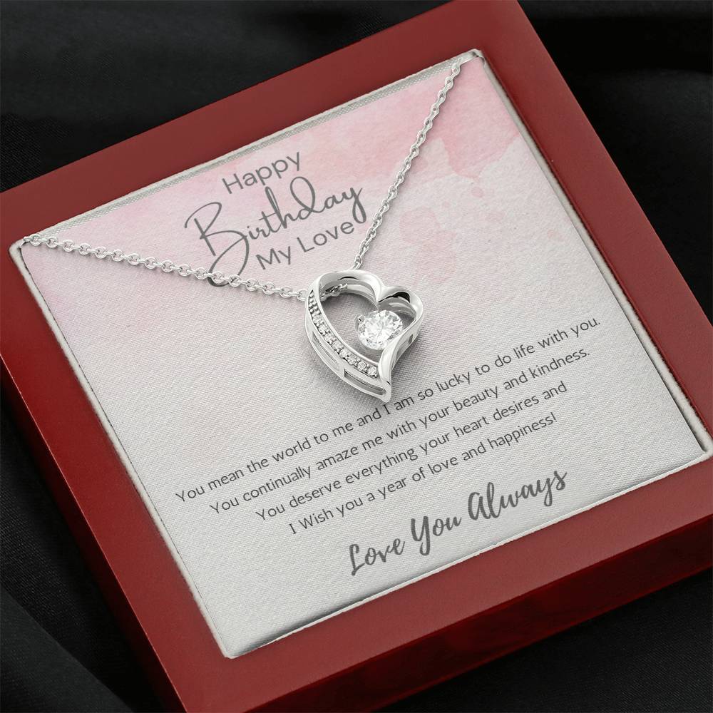 Wife Heart Necklace Birthday Beauty, Kindness- Pink