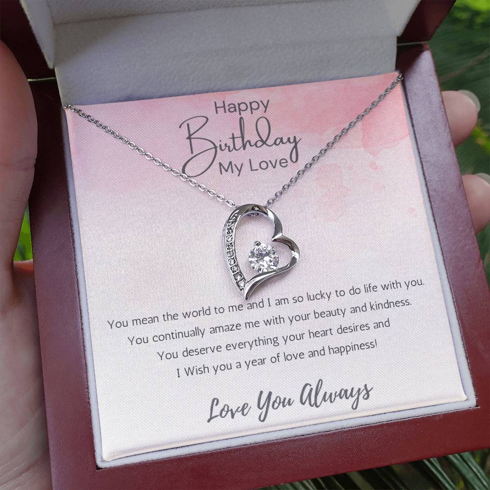 Wife Heart Necklace Birthday Beauty, Kindness- Pink