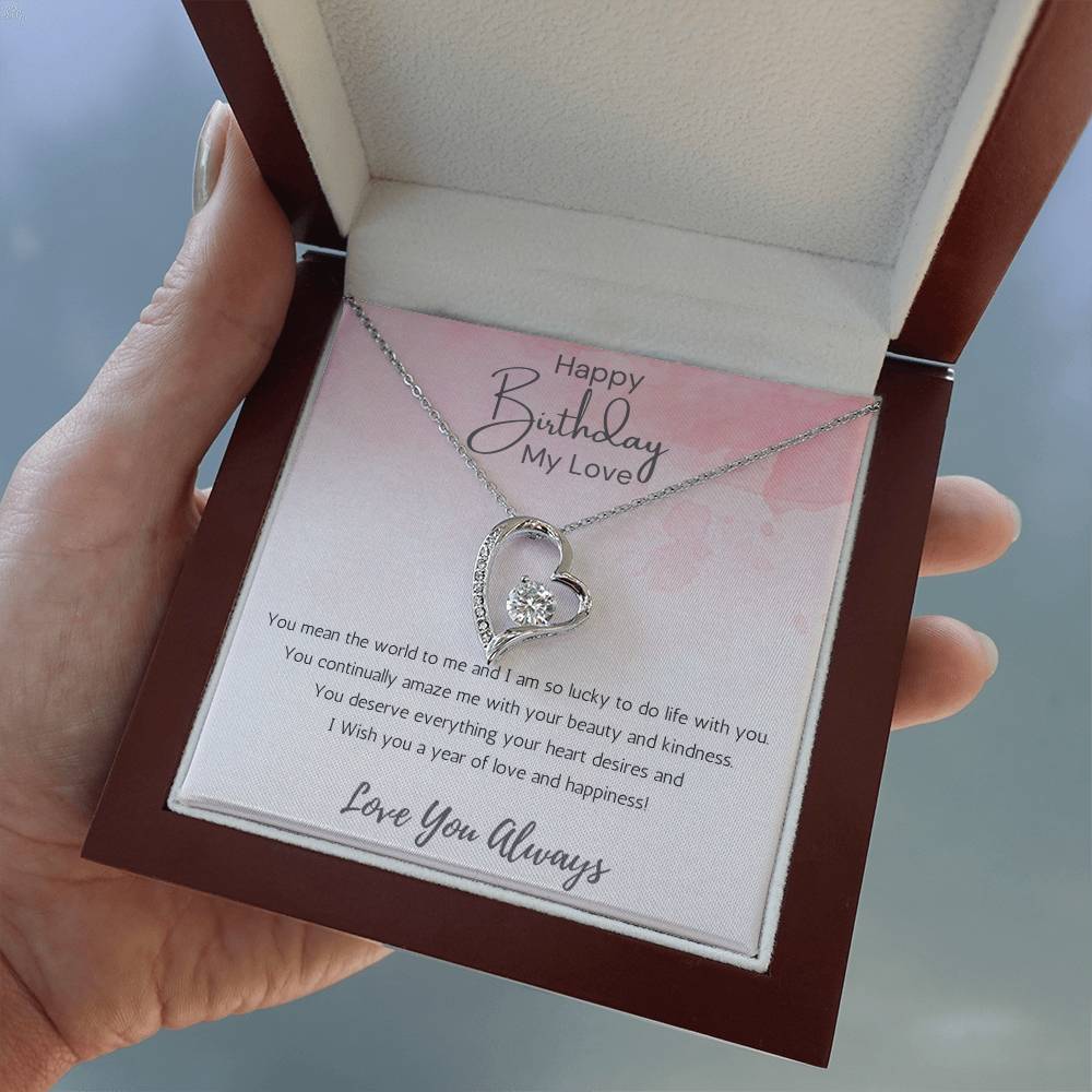 Wife Heart Necklace Birthday Beauty, Kindness- Pink