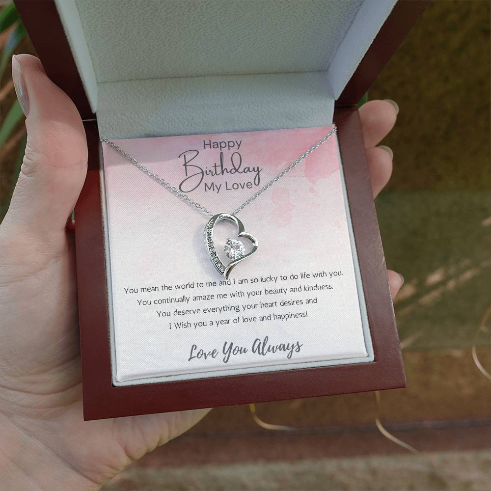 Wife Heart Necklace Birthday Beauty, Kindness- Pink