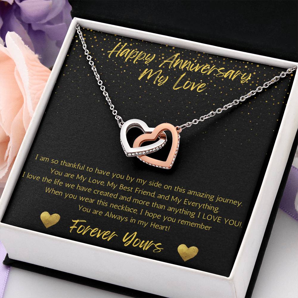 Wife Two Hearts Necklace Anniversary My Everything -Black