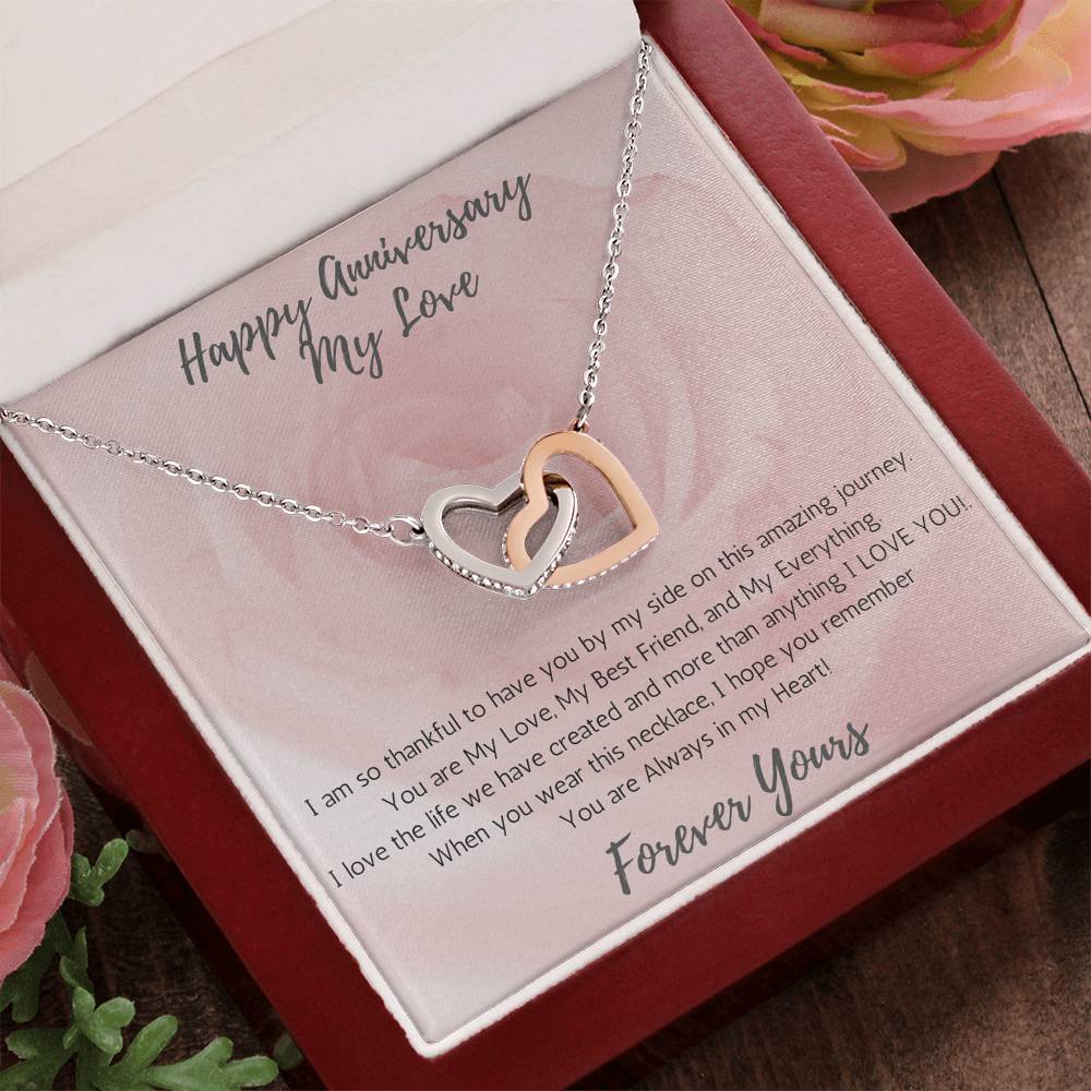 Wife Two-Hearts Necklace for Anniversary My Everything - Rose