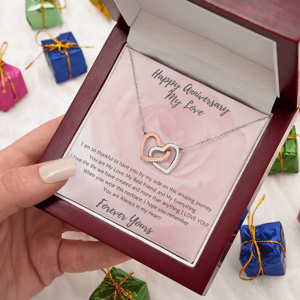 Wife Two-Hearts Necklace for Anniversary My Everything - Rose