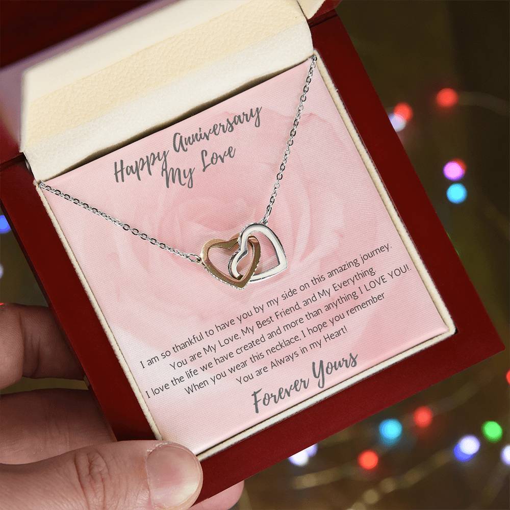 Wife Two-Hearts Necklace for Anniversary My Everything - Rose