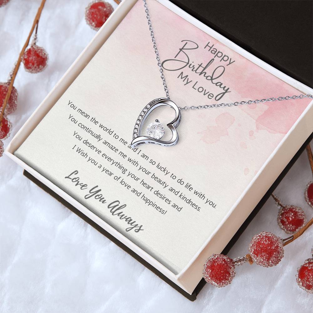 Wife Heart Necklace Birthday Beauty, Kindness- Pink