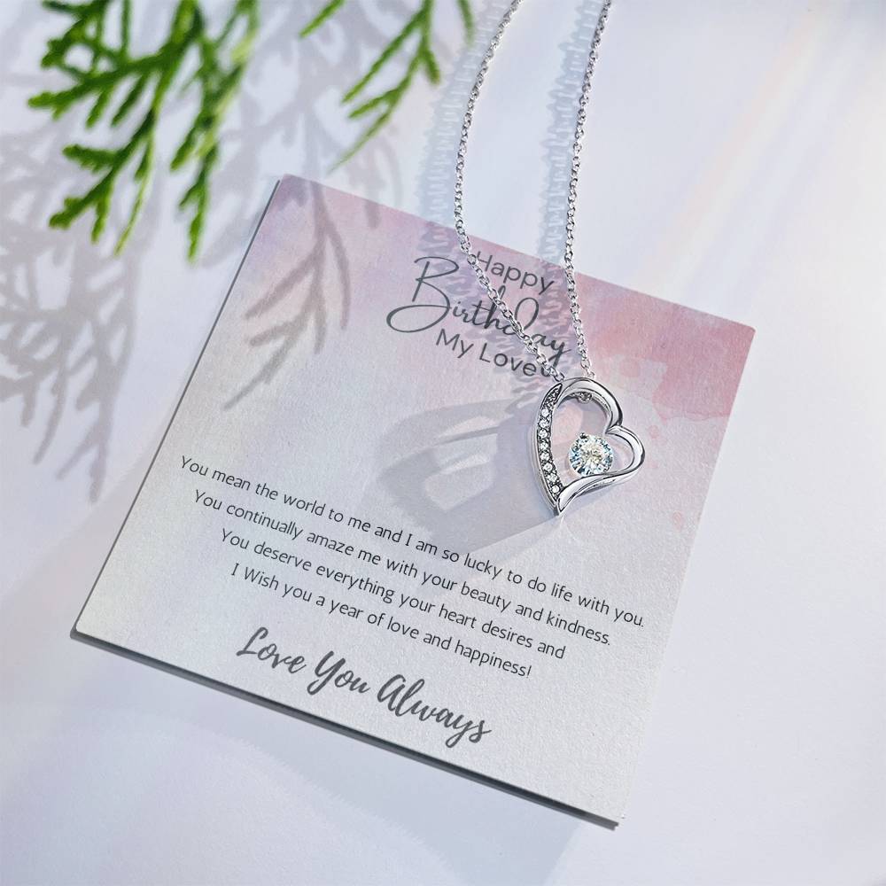 Wife Heart Necklace Birthday Beauty, Kindness- Pink