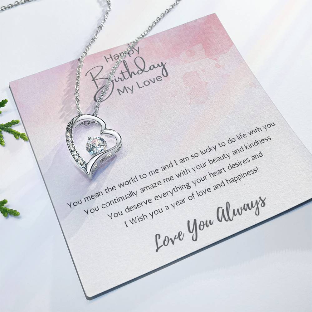 Wife Heart Necklace Birthday Beauty, Kindness- Pink