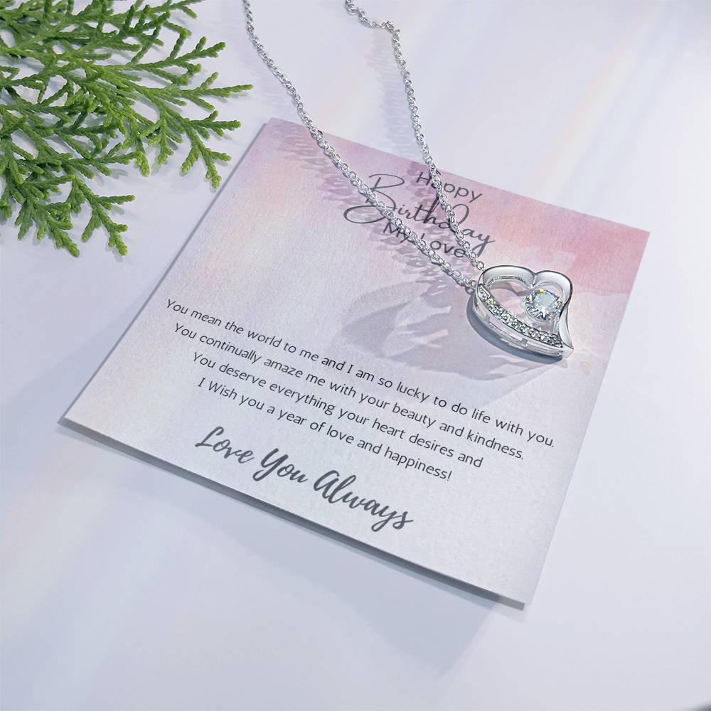 Wife Heart Necklace Birthday Beauty, Kindness- Pink