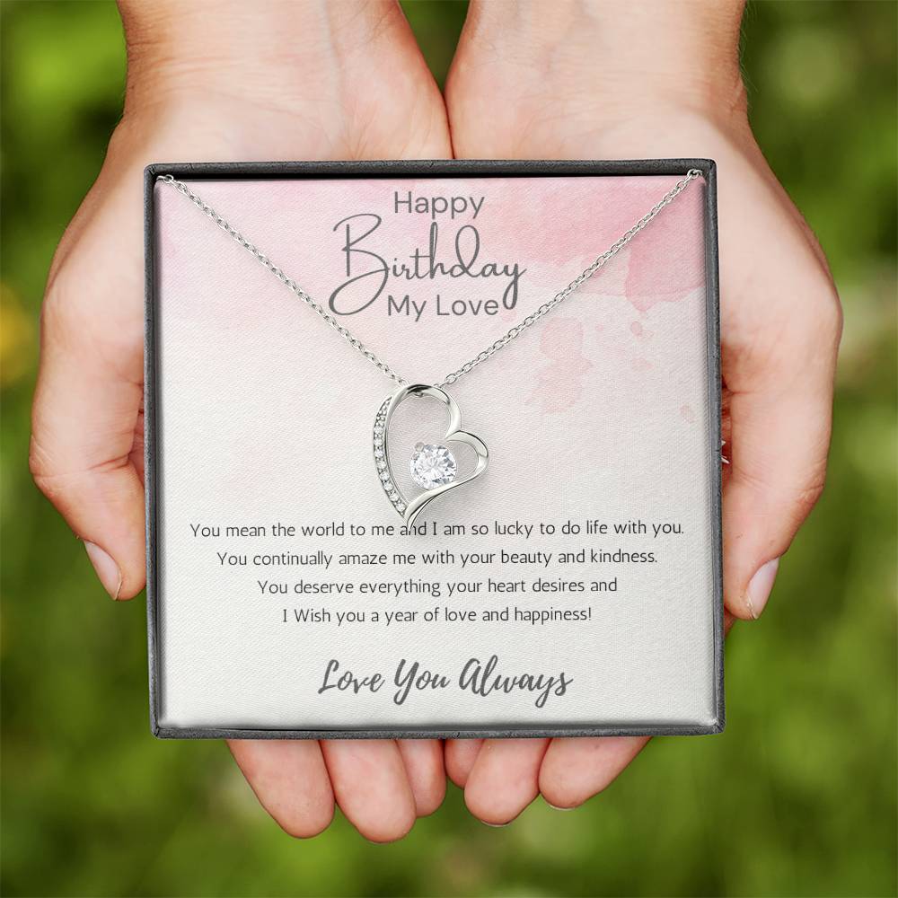 Wife Heart Necklace Birthday Beauty, Kindness- Pink