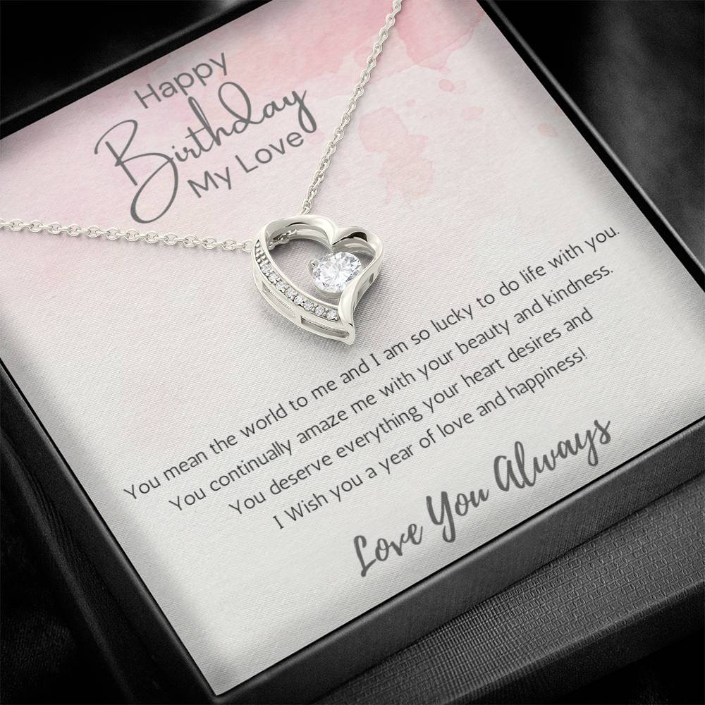 Wife Heart Necklace Birthday Beauty, Kindness- Pink