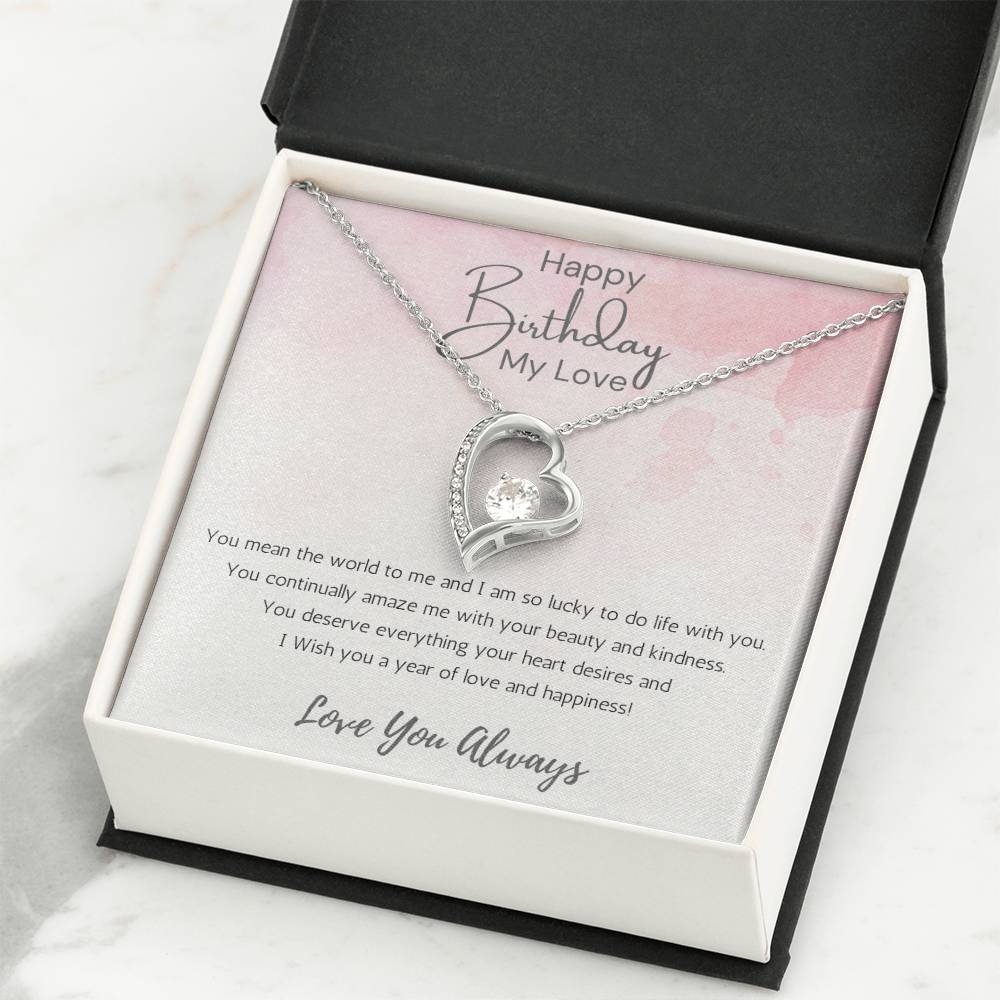 Wife Heart Necklace Birthday Beauty, Kindness- Pink