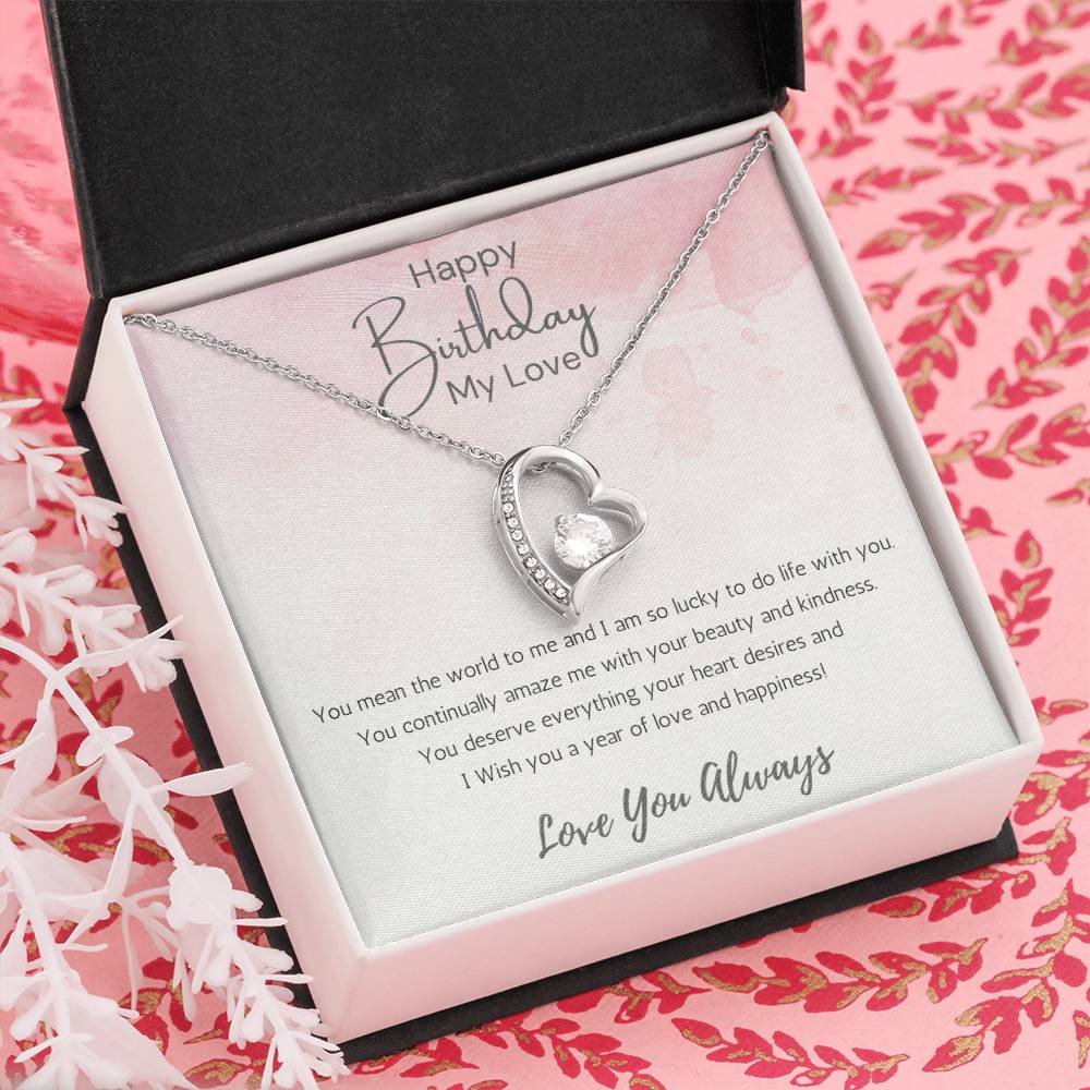 Wife Heart Necklace Birthday Beauty, Kindness- Pink