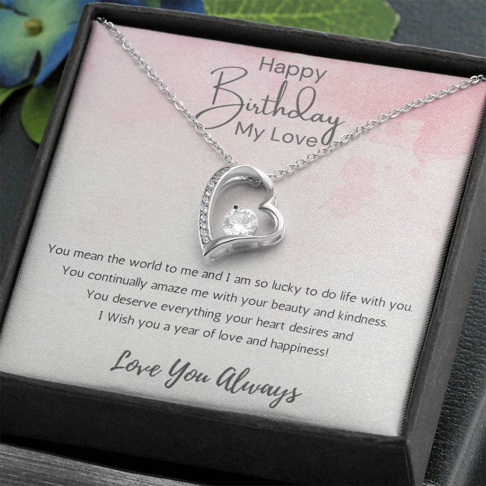 Wife Heart Necklace Birthday Beauty, Kindness- Pink