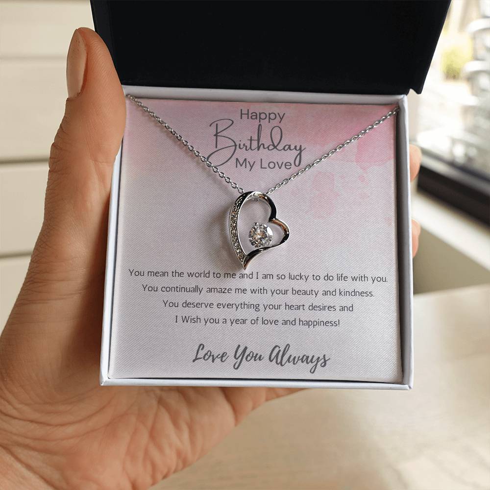 Wife Heart Necklace Birthday Beauty, Kindness- Pink