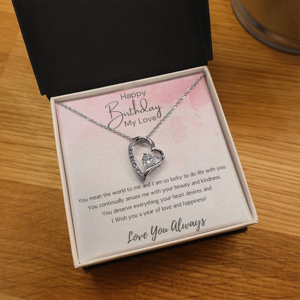 Wife Heart Necklace Birthday Beauty, Kindness- Pink