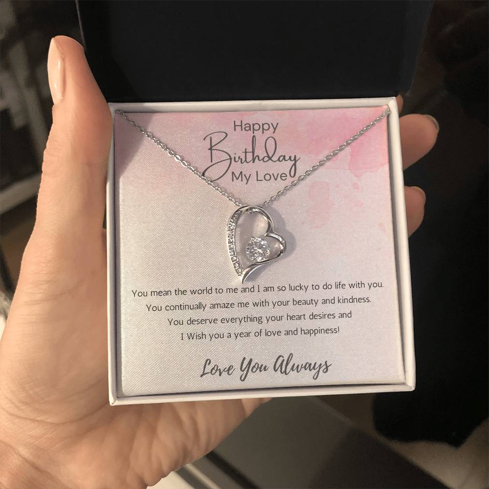 Wife Heart Necklace Birthday Beauty, Kindness- Pink