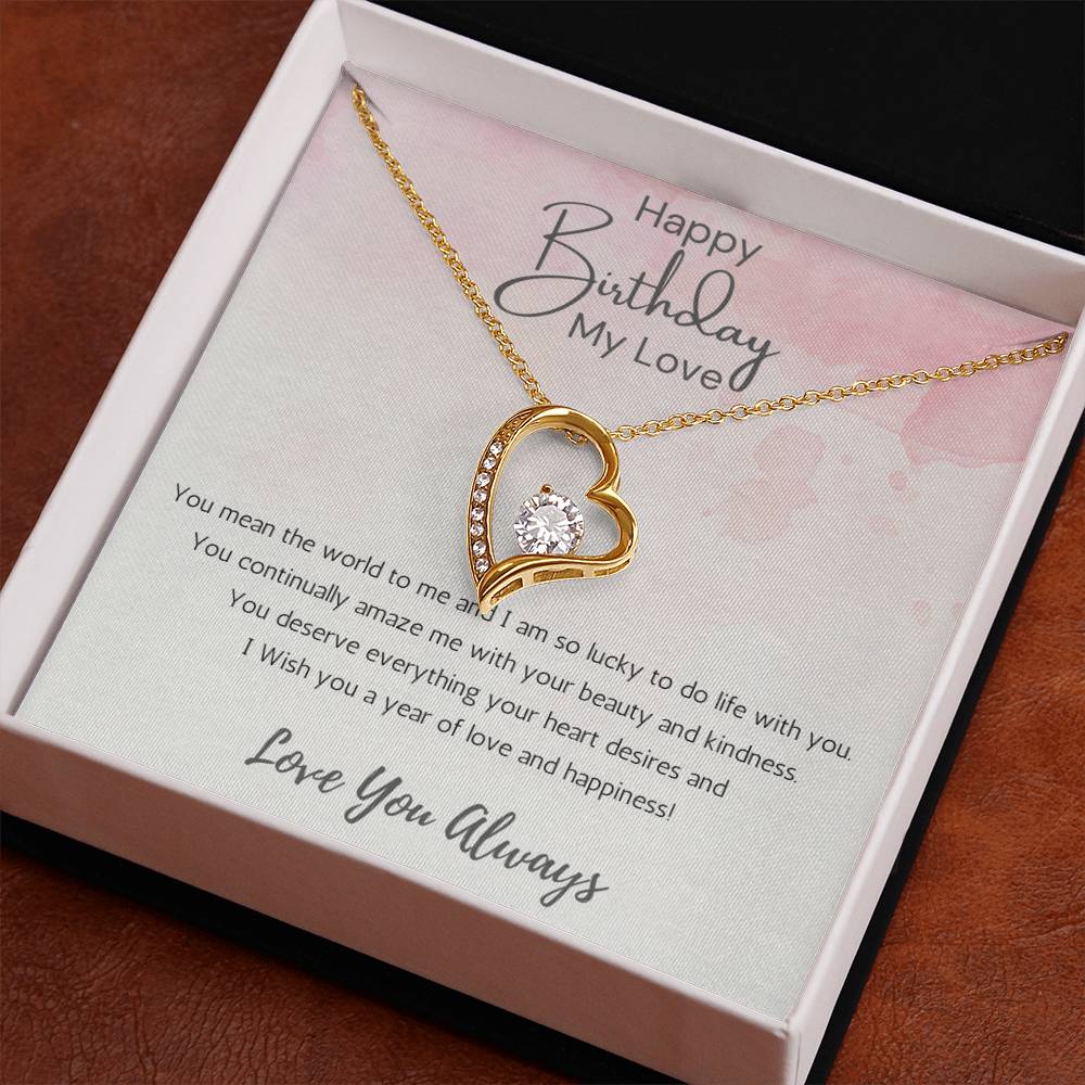 Wife Heart Necklace Birthday Beauty, Kindness- Pink