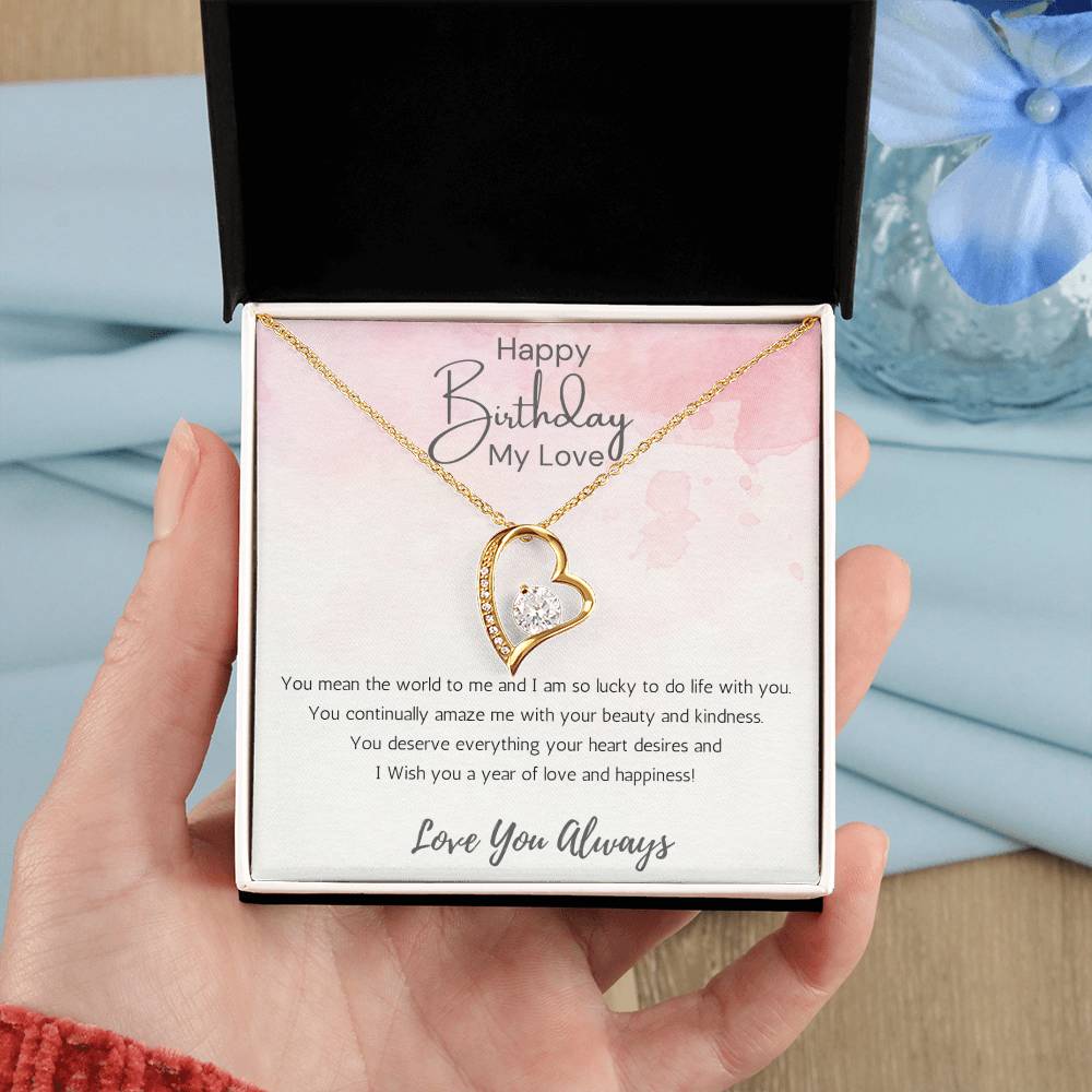 Wife Heart Necklace Birthday Beauty, Kindness- Pink