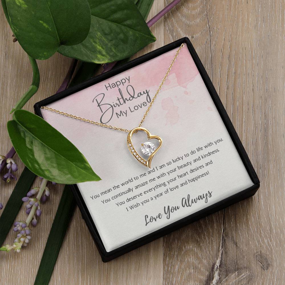 Wife Heart Necklace Birthday Beauty, Kindness- Pink