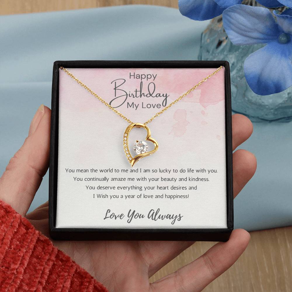 Wife Heart Necklace Birthday Beauty, Kindness- Pink