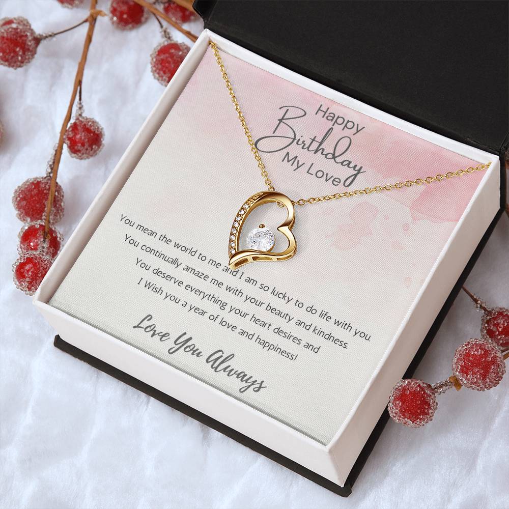 Wife Heart Necklace Birthday Beauty, Kindness- Pink