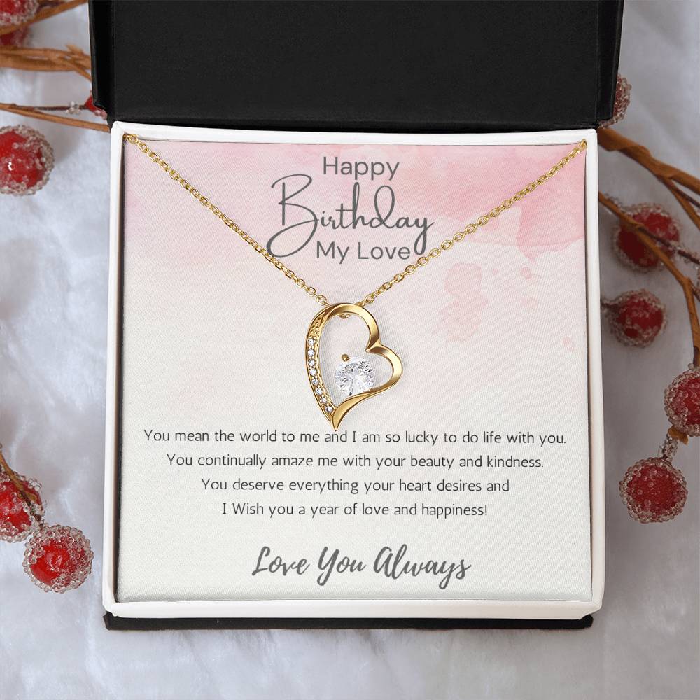 Wife Heart Necklace Birthday Beauty, Kindness- Pink