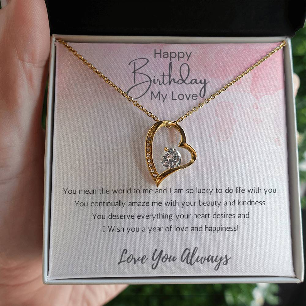 Wife Heart Necklace Birthday Beauty, Kindness- Pink