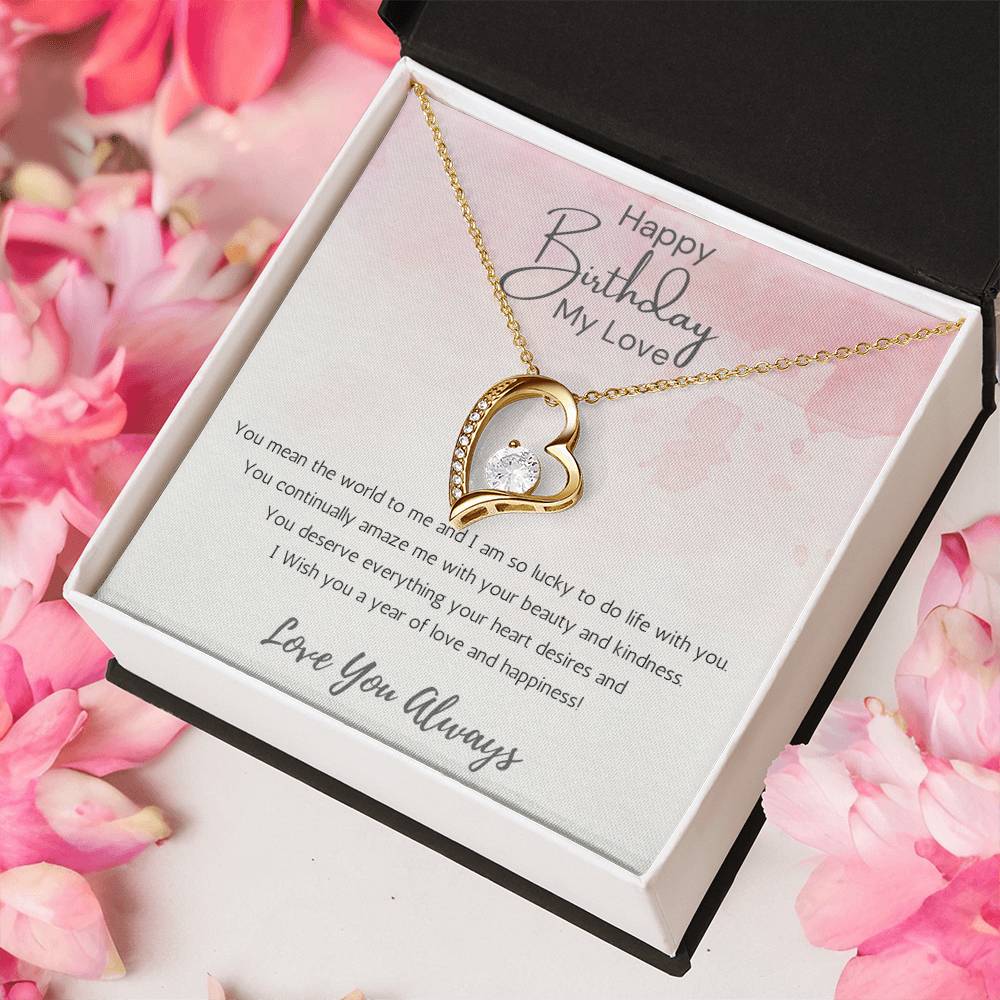 Wife Heart Necklace Birthday Beauty, Kindness- Pink