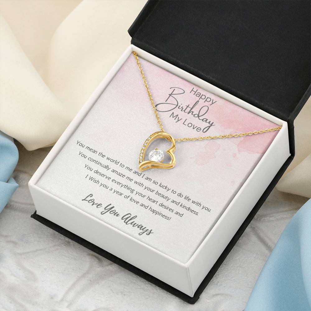 Wife Heart Necklace Birthday Beauty, Kindness- Pink