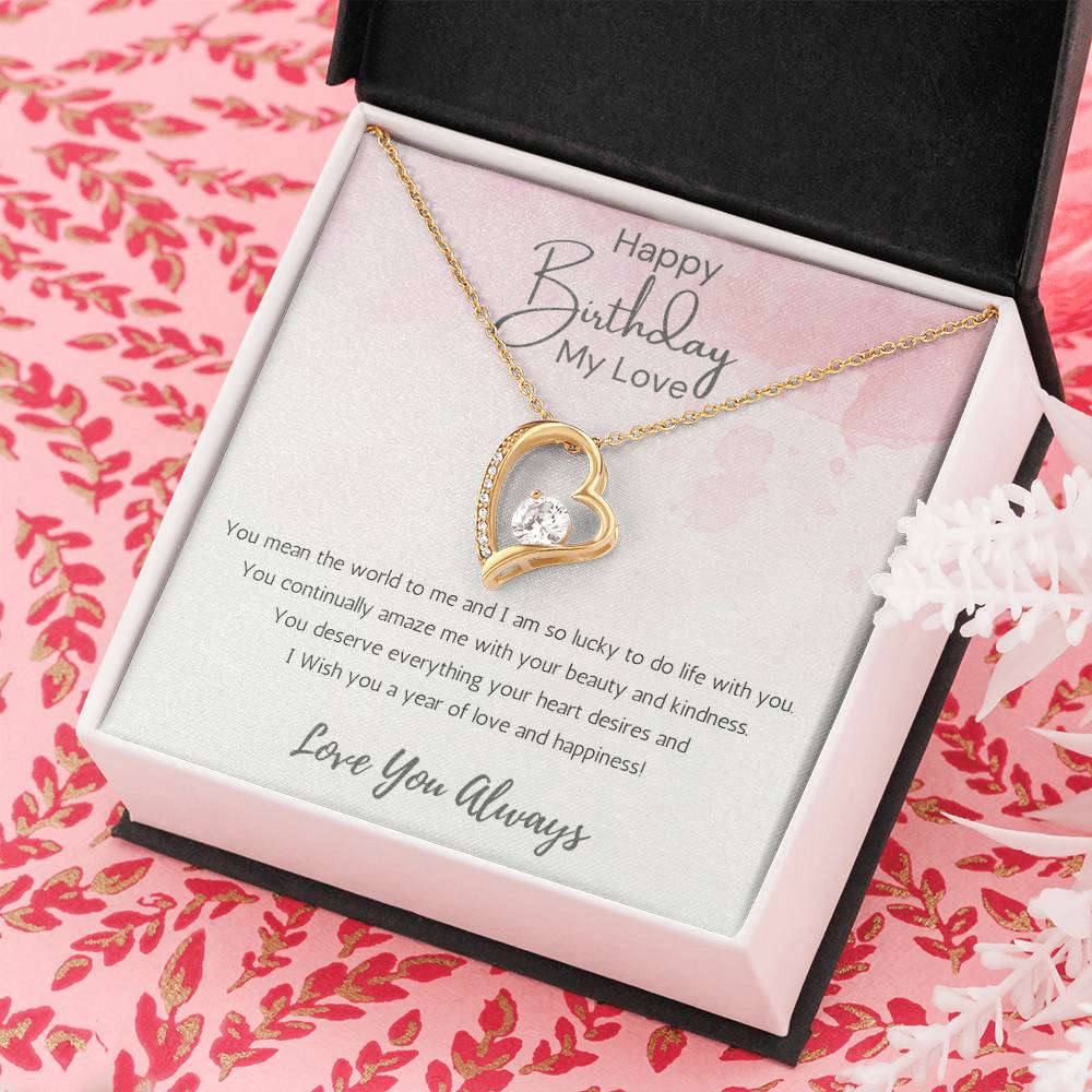 Wife Heart Necklace Birthday Beauty, Kindness- Pink