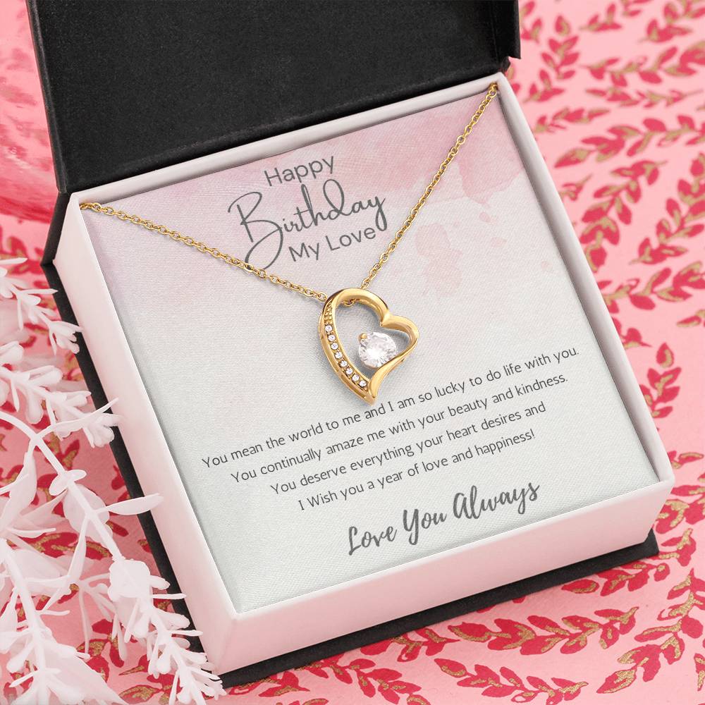 Wife Heart Necklace Birthday Beauty, Kindness- Pink