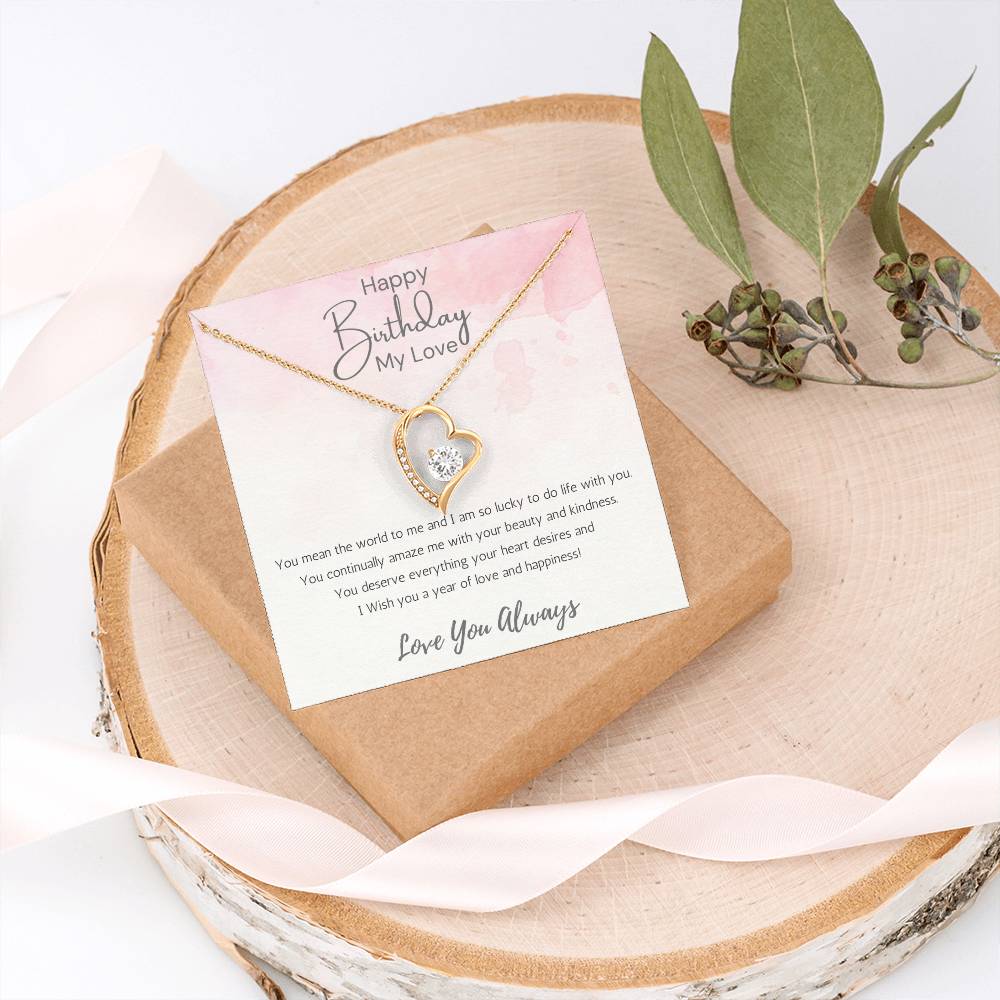 Wife Heart Necklace Birthday Beauty, Kindness- Pink